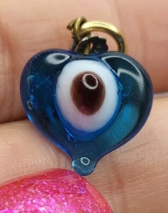 Hand Blown Glass Eye Of Protection Petite Heart Shape Pendant - Length 1.5cm - Picture 1 of 9