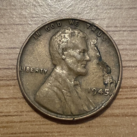 1945 P Lincoln Wheat Cent - Major Obverse Lamination Error XF #304 Cover