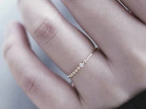 14K Solid Gold Tiny Diamond Half Beaded Ring Band Wedding band Handmade ring - Picture 1 of 12