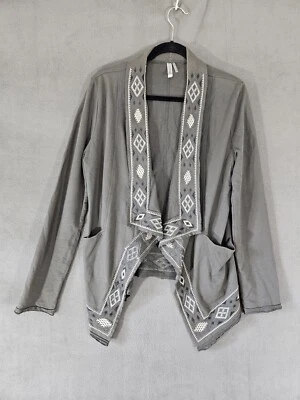 Monoreno Mujer Cárdigan Sudadera Frente Abierto Bordado Medio Gris Verde Foto 1 de 4