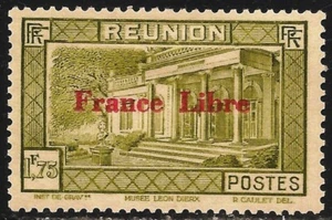 Reunion #212 (A24) - 1943 1.75fr Leon Dierx Museum, St. Denis Ovpt France Libre - Bild 1 von 1