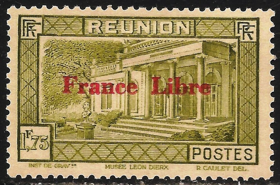 Reunion #212 (A24) - 1943 1.75fr Leon Dierx Museum, St. Denis Ovpt France Libre - Image 1 of 1