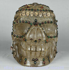 8.8 inch Old Tibetan Crystal Filigree Coral Buddhism Human Skeleton Skull Head