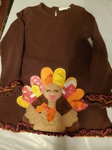 Emily Rose Thanksgiving Dress Shirt Happy Turkey Ribbon & Ruffle Trim Size 8 - Picture 1 of 4