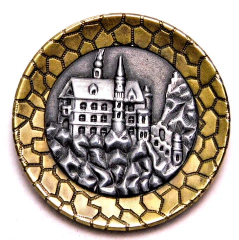 LARGE Antique Vtg Picture BUTTON Castle on a Rocky Cliff NICE Cover