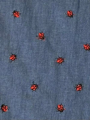 Jeans Stoff Blusenjeansstoff Marienkäfer Stickerei - Bild 1 von 2