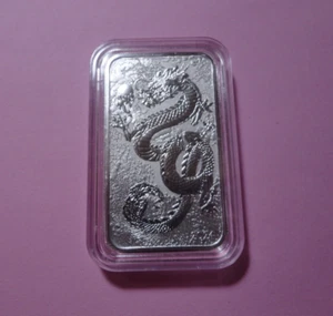 2024 Rectangular Dragon 1oz Silver Bar In A Snug Fitting Quality Acrylic Capsule - Picture 1 of 4