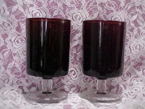 Vintage Glass Ruby Red Pedistal 4 1/4" tall Juice glasses set of 2 PRETTY - Picture 1 of 3