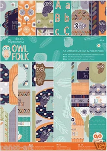 Papermania Ultimate A4 paper, toppers, tags & die cut decoupage 48 pk Owl Folk  - Picture 1 of 1