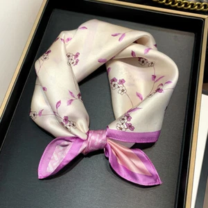 100% Pure Silk 21" Square Scarf Women Neckerchief Wrap Kerchief Vintage Flower - Picture 1 of 12