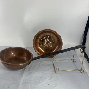 Vintage Cooper Laddle Hanging& Cooper Colander Sifter Strainer Sieve Hanging - Picture 1 of 12