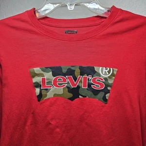 Levis Kids Red Long Sleeve Logo Shirt Camouflage Print Size M10-12 Yrs 140-152cm - Picture 1 of 6
