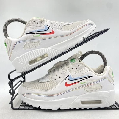 Nike Air Max 90 White Multi Swoosh Red Green Trainers Size UK 3.5 Womens Leather - Image 1 of 4