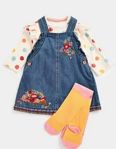 Mothercare Girls 3 Piece Set Demin Dress Top Tights 6/9 months New - Picture 1 of 3