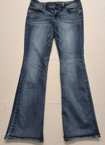 America Eagle Mujer Kick Boot Super Elástico Lavado Oscuro Azul Vaqueros Talla 12 Largo - Imagen 1 de 17