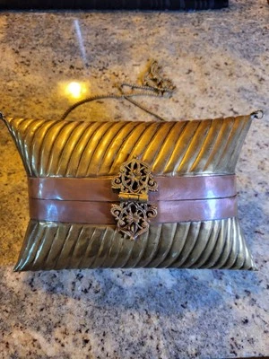 Vintage Copper & Brass Pillow Clutch Purse Shoulder Bag  Art Deco Purple Velvet - Image 1 of 4