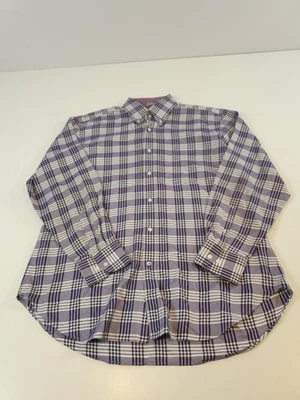 J Mclaughlin Plaid Shirt Men's L Purple Button Down Long Sleeve Contrast Collar - Image 1 of 4