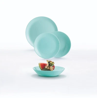 SET 18 PIATTI DIWALI LIGHT TURQUOISE LUMINARC - SERVIZIO IN VETRO TEMPERATO