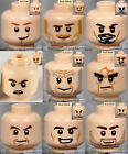 LEGO - 9x Male Heads Lot - Light Flesh Faces Black Brown Beard Stubble Smile
