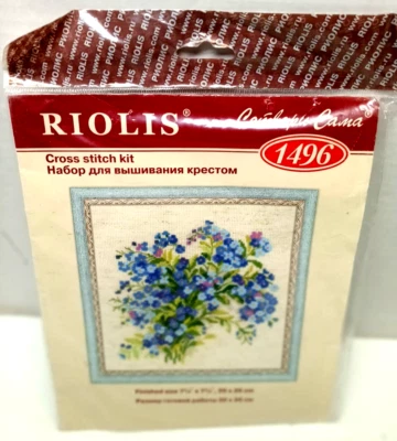 Riolis Cross Stitch Kit 1496 Forget Me Nots  SEALED NEW - Image 1 of 4