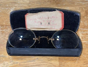 10K SOLID GOLD ANTIQUE SPECTACLES EYE GLASSES w CASE SHAPE RARE - Picture 1 of 6