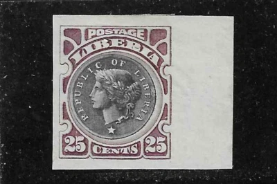 Liberia 1906, 25c Liberty coin official, IMPERFORATE "OS" MISSING #O52 - Image 1 of 2