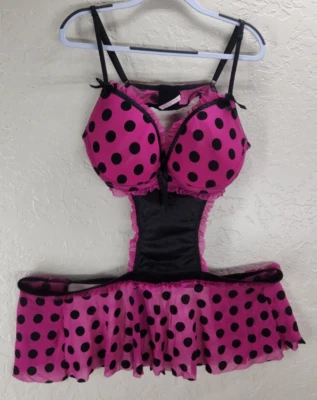 Nature Intimates Pink Black Polka Dot Babydoll Top Camisole Size 42D - Image 1 of 4