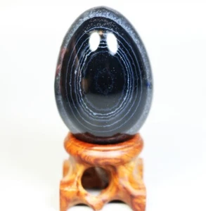 Natural Orca Agate With Quartz Crystal Stone Sphere Egg Mineral Specimen / Stand - Picture 1 of 13