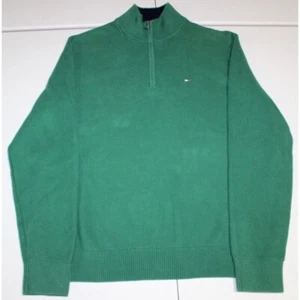 Mens Tommy Hilfiger 1/4 Zip Mock Neck Sweater Pullover Knit Large Green Logo - Bild 1 von 4