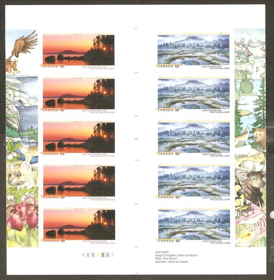 Folleto de estampillas de Canadá tira de canalón única #2224b Parque Nacional Terra Nova MNH Foto 1 de 1