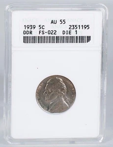 1939 Jefferson Nickel Double Die Reverse FS022 ANACS AU55 - Picture 1 of 5