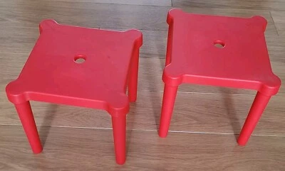 Kids IKEA UTTER 2x PLASTIC Stools SCREW IN LEGS - Red - Image 1 of 4