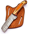 Couteau coupeur de taureau CowBoy forgé à la main Damas acier EDC bois de Pakka ; 9005