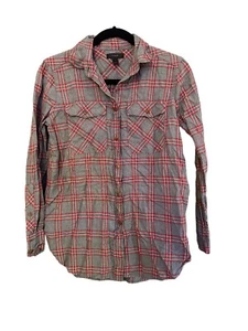 J Crew Damen rot und grau kariertes Langarmhemd Größe 0 Fronttaschen  - Bild 1 von 11