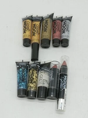 Lote 10 Moon Glow Glitter, pinturas metálicas para rostro/cuerpo, rayas para el cabello, geles de brillo Foto 1 de 4