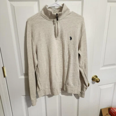 US POLO ASSN LONG SLEEVE 1/4 ZIP CREAM SWEATER LARGE - Image 1 of 4