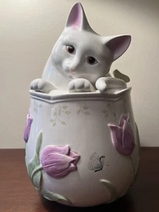 Lenox Butterfly Meadow by Louise Le Luyer Kitten Cat Cookie Jar Tulips Dragonfly - Picture 1 of 15