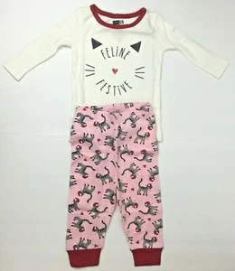 Crazy 8 Baby Girls 2-Piece Long Sleeve Tight Fit Pajama Set, White cat, 6-12 mo - Picture 1 of 4