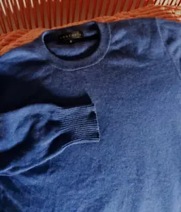 Pure Cashmere knit jumper long sleeve sweater wool top Hunter's Sz M Blue - Picture 1 of 5