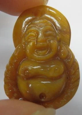 Tiger's Eye Stone Carving Pendant Happy Buddha  3.4 gram 23x15x6 mm - Image 1 of 4