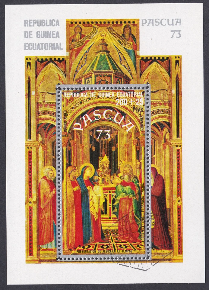 Guinea Ecuatorial 1973 Hoja de recuerdo usada Michel n.º Bk 68 Sc 73-55 Pascua 73 Foto 1 de 1