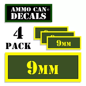 9MM Ammo Can 4x 9MM Etiquetas Caja de munición 3 "x1.15" 9MM calcomanías de pegatina 4 paquete AG - Imagen 1 de 2