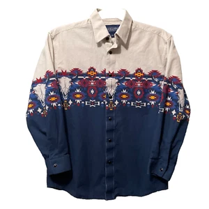 Boys Panhandle LS Cowboy Western Shirt with Pearl Snaps / Aztec Trim Sz L / 14 - Picture 1 of 8