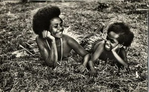 New Guinea, Two Young Papua Girls at Rest (1950s) Mission RPPC - Picture 1 of 2