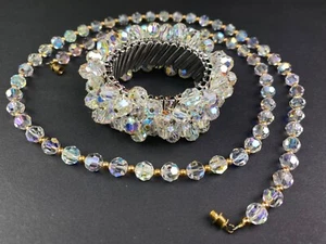 LOT of 2 Sparkly Vintage AB Vintage Items--Stretch Bracelet Japan, Necklace - Picture 1 of 10
