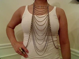 Trendige gold/versilberte mehrlagige Körperkette lange Halskette Body Harness - Bild 1 von 2