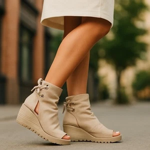 Fly London Peep-Toe Suede Yull Boots, Tan, Sz 38 - Picture 1 of 10