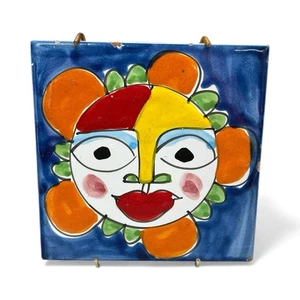 Vintage Italien Teller MCM handbemalt Sonnengesicht Platte Wandrelief 6" - Bild 1 von 6