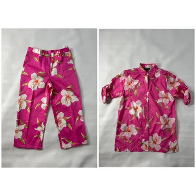 Ralph Lauren Talla 2 Pequeño Floral Hibisco Rosa Pantalones Cortos Conjunto Camisa Abotonada Foto 1 de 4