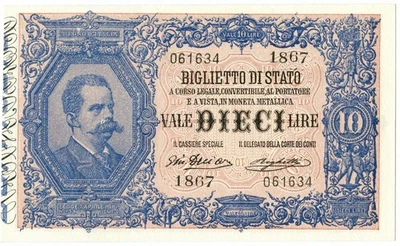 10 LIRE BIGLIETTO DI STATO EFFIGE UMBERTO I 10/04/1915 SUP+ - Image 1 of 4